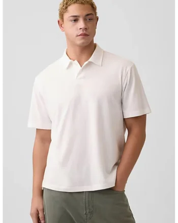 Tricou polo relaxed fit, Alb murdar