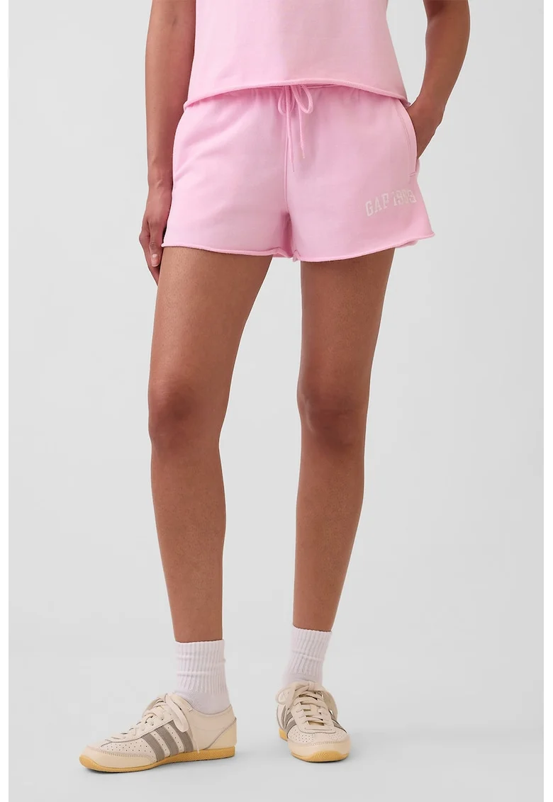 Pantaloni scurti lejeri cu terminatii plisate, Roz deschis