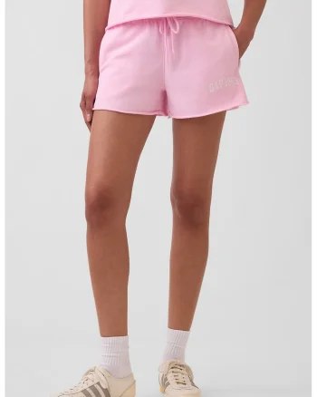 Pantaloni scurti lejeri cu terminatii plisate, Roz deschis