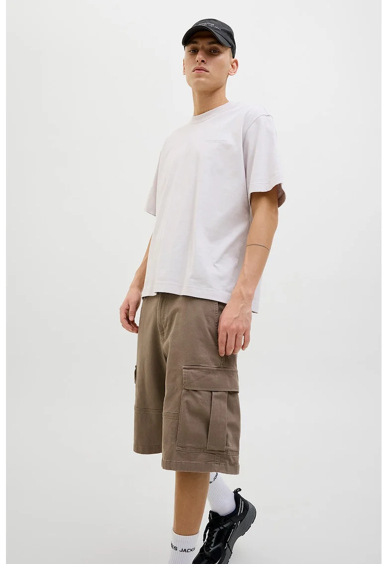 Pantaloni scurti cargo relaxed fit cu buzunare laterale, Maro inchis