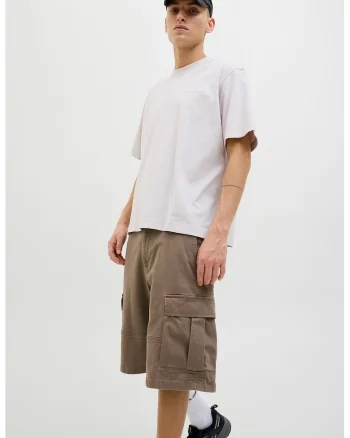 Pantaloni scurti cargo relaxed fit cu buzunare laterale, Maro inchis