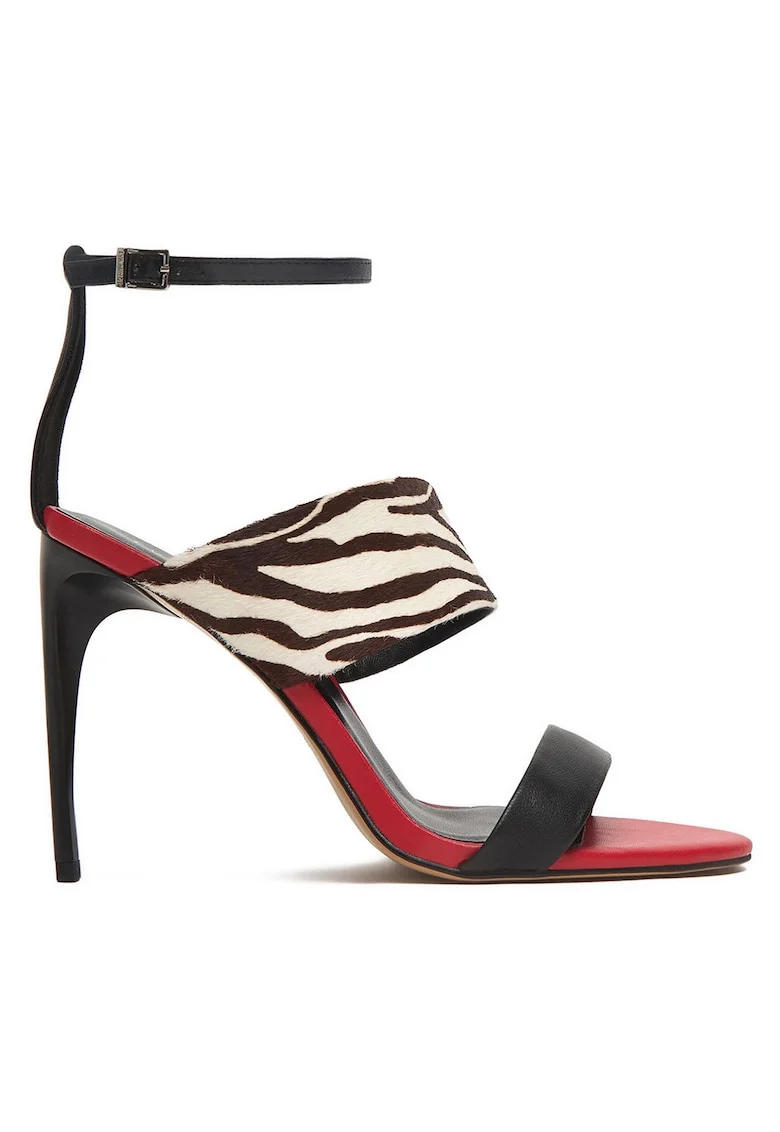 Sandale dama  piele naturala, multicolor, toc stiletto, inchidere cu catarama,
