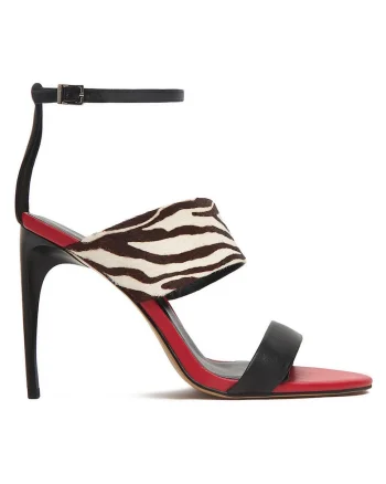 Sandale dama  piele naturala, multicolor, toc stiletto, inchidere cu catarama,