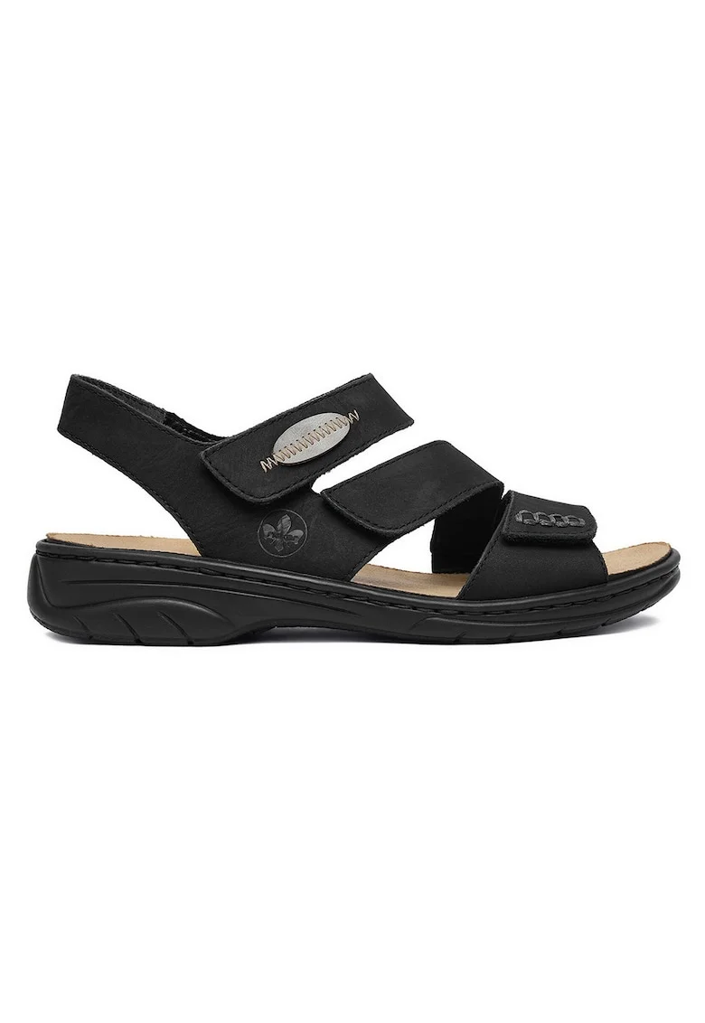 Sandale dama  casual, negru, piele nabuc, inchidere velcro