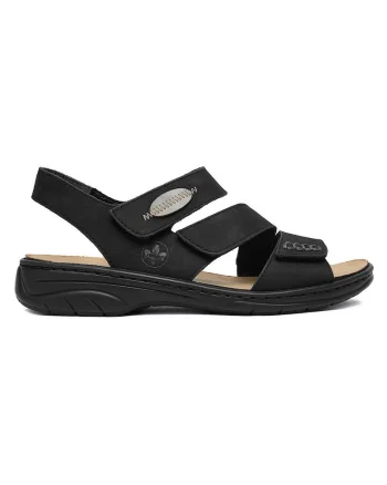 Sandale dama  casual, negru, piele nabuc, inchidere velcro