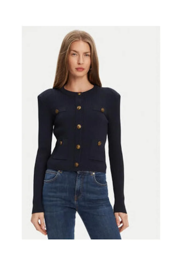 Cardigan din amestec de viscoza cu striatii si nasturi decorativi 121057, Bleumarin inchis