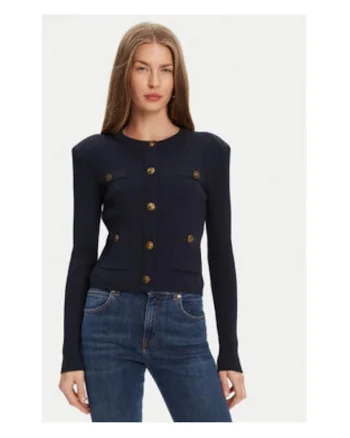 Cardigan din amestec de viscoza cu striatii si nasturi decorativi 121057, Bleumarin inchis