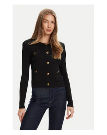 Cardigan din amestec de viscoza cu striatii si nasturi decorativi 121057, Negru