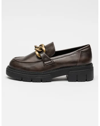Pantofi loafer de piele ecologica, Auriu/Maro cafeniu