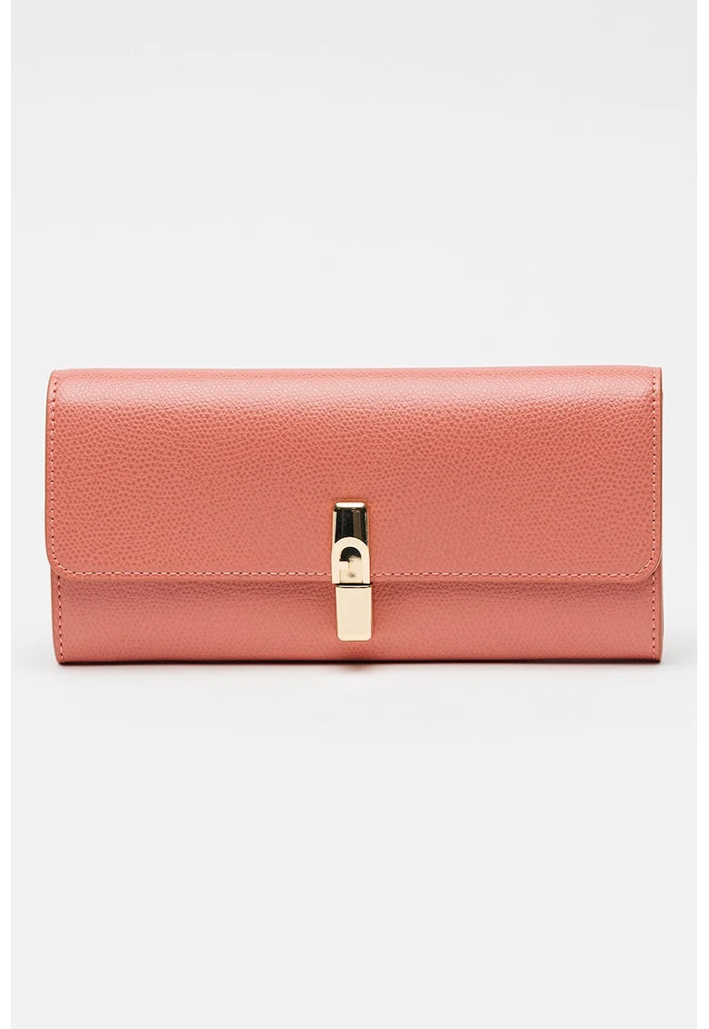 Portofel de piele cu clapa Iride Continental, Roz somon