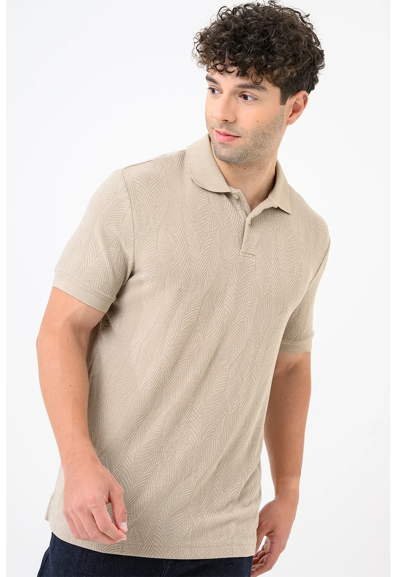 Tricou polo cu aspect texturat, Maro deschis