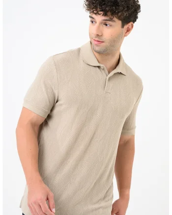 Tricou polo cu aspect texturat, Maro deschis