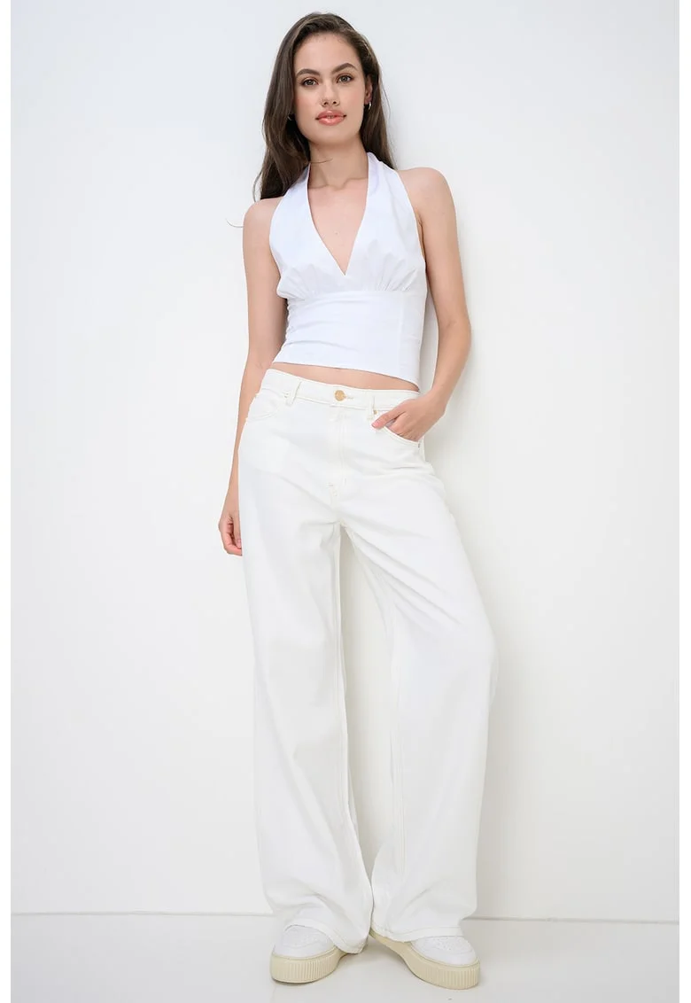 Blugi relaxed fit cu talie inalta, Alb