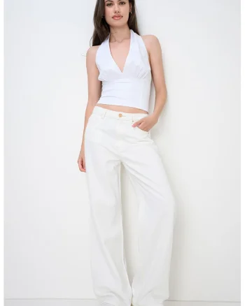 Blugi relaxed fit cu talie inalta, Alb