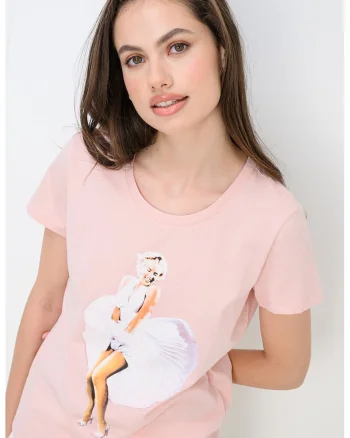 Tricou de bumbac cu imprimeu, Alb/Nude rose
