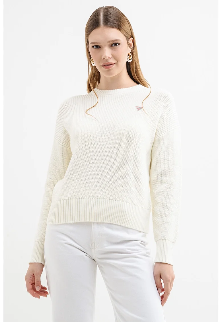 Pulover regular fit de bumbac cu logo, Crem