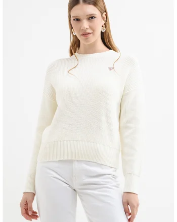 Pulover regular fit de bumbac cu logo, Crem