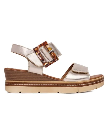 Sandale dama  elegant, piele naturala, auriu, cu platforma, sistem inchidere velcro,