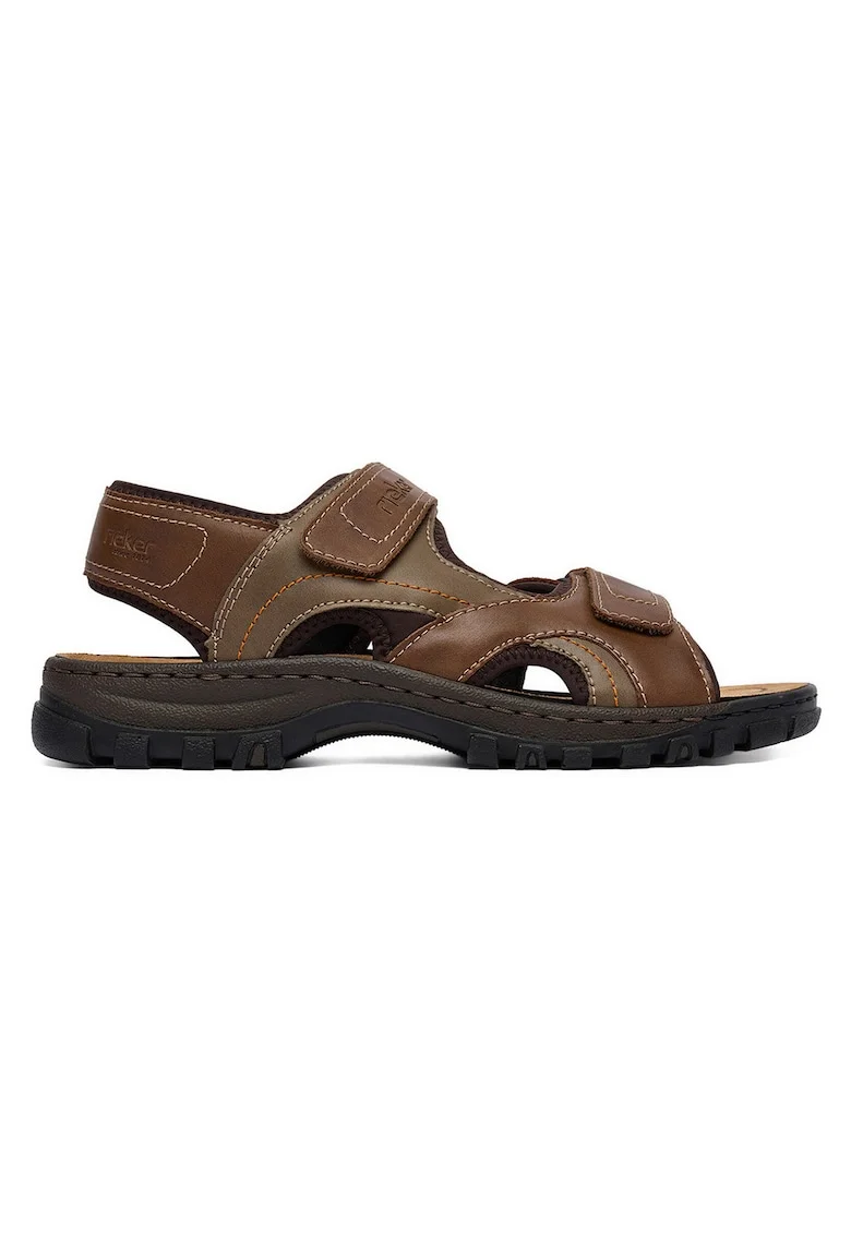Sandale barbatesti,  velcro, maro piele ecologica