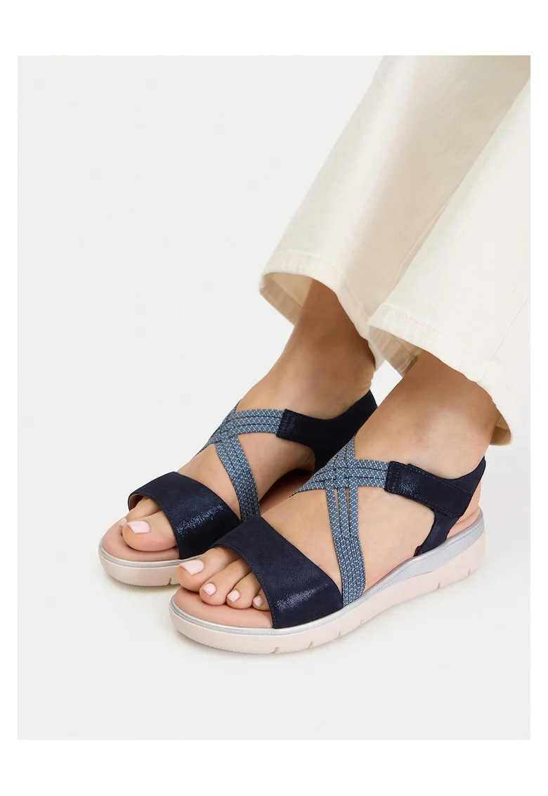 Sandale dama  bleumarin, piele naturala/intoarsa, stil casual, inchidere velcro