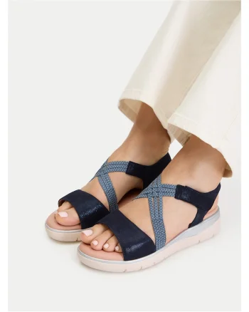Sandale dama  bleumarin, piele naturala/intoarsa, stil casual, inchidere velcro