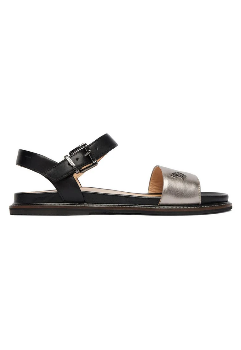 Sandale dama,  piele naturala, argintiu/negru, elegant
