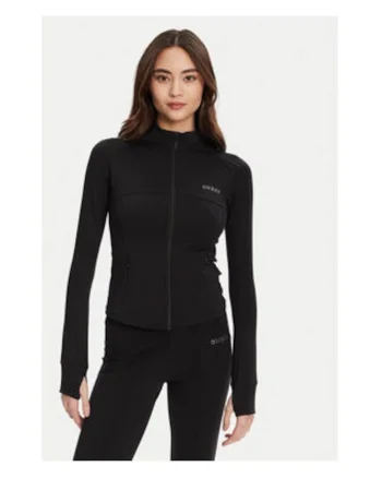 Bluza de trening cambrata din material elastic cu fermoar si logo metalic discret 91466, Negru