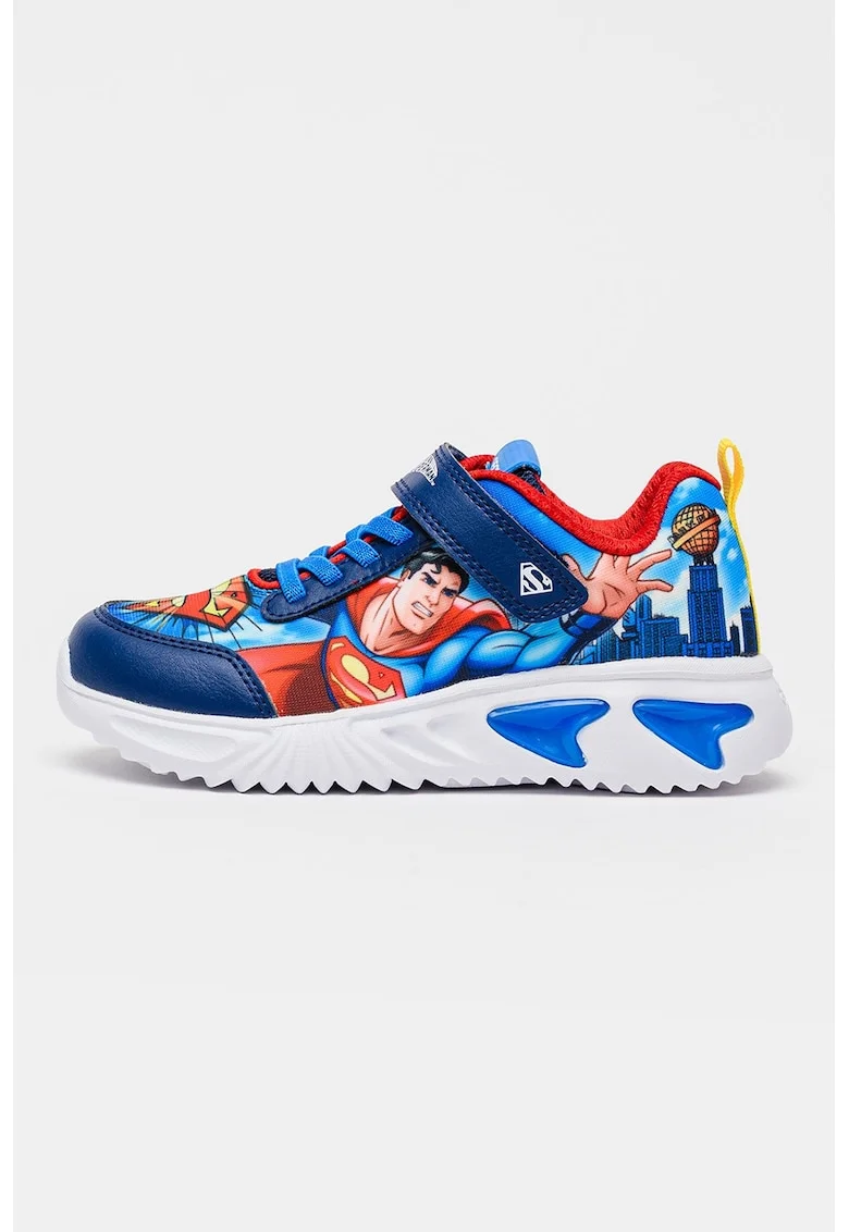 Pantofi sport Asister cu imprimeu Superman si led-uri, Rosu/Albastru royal/Alb optic