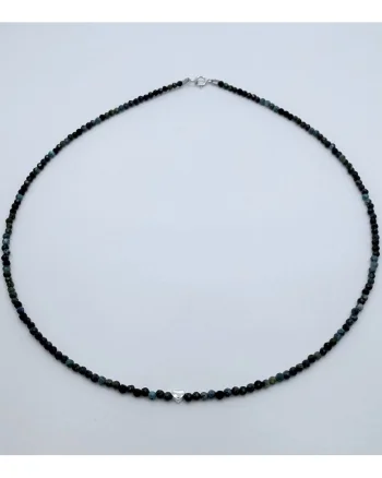 Colier handmade, realizat din pietre semipretioase Crisocola, pandantiv inima argint, inchideri argint, lungime:41 cm