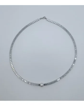 Colier handmade, realizat din perle semipretioase Hematit, perla de cultura, accesorii de inchidere argint, lungime:41 cm