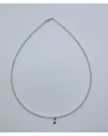 Colier handmade, realizat din perle de cultura, accesoriu luna argint placat cu aur, accesorii de inchidere argint placat cu aur, lungime:39 cm