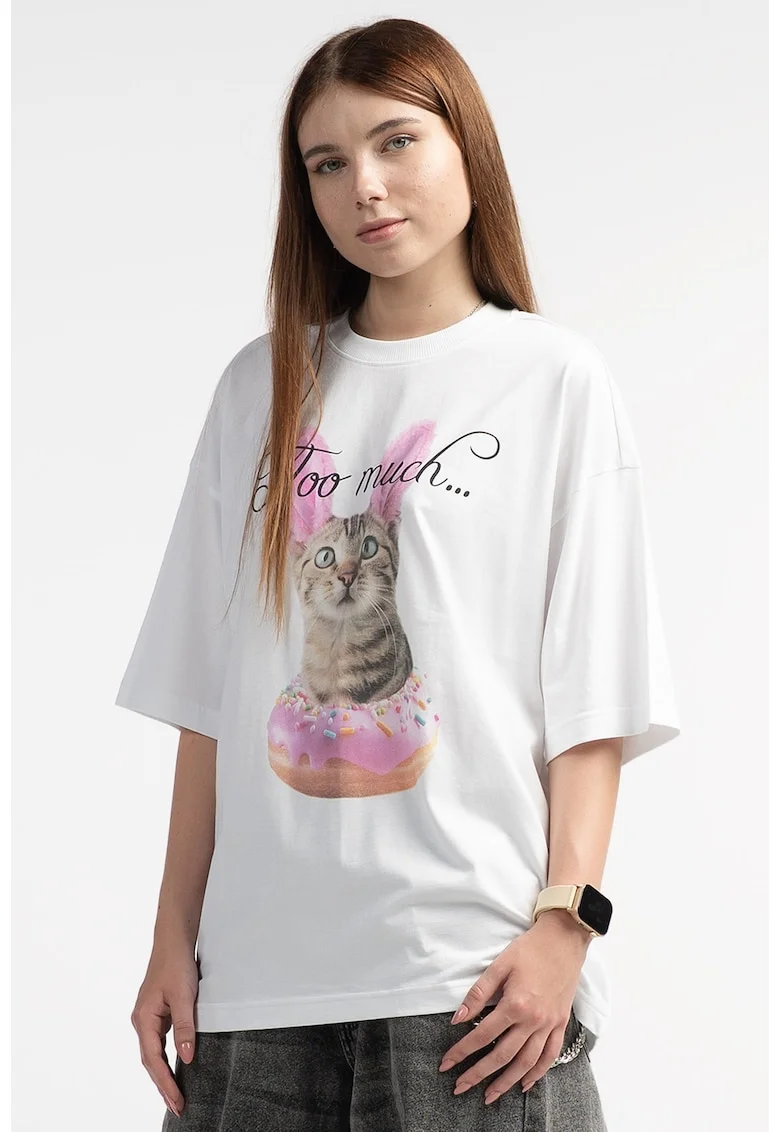 Tricou supradimensionat din bumbac cu decolteu la baza gatului