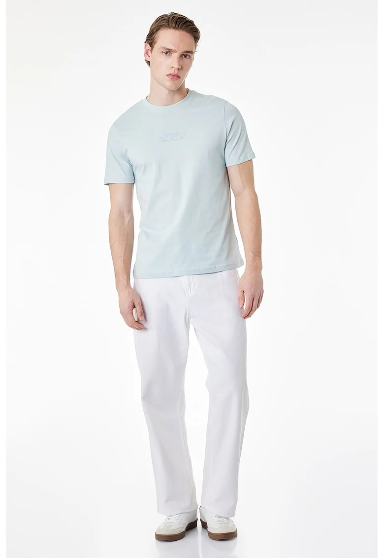 Tricou regular fit cu decolteu la baza gatului, Albastru pastel