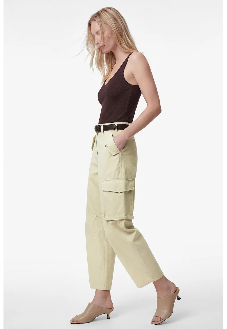 Pantaloni cargo balloon fit cu talie inalta, Masliniu deschis