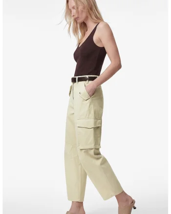Pantaloni cargo balloon fit cu talie inalta, Masliniu deschis