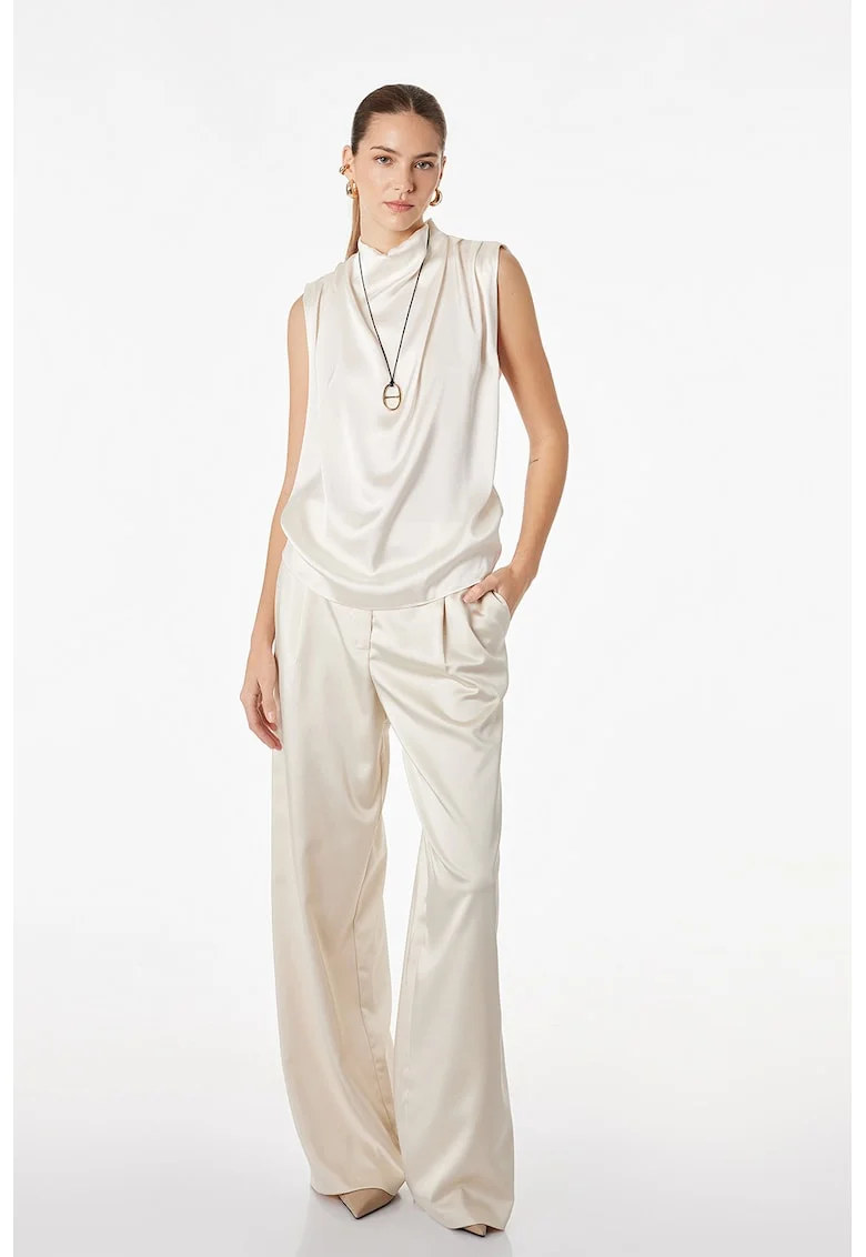 Bluza de satin cu drapaje, Alb murdar