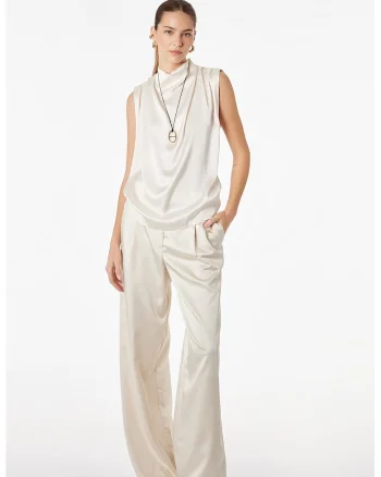 Bluza de satin cu drapaje, Alb murdar