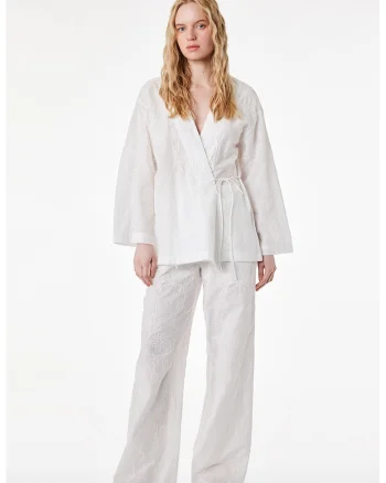 Pantaloni de bumbac cu broderie, Alb