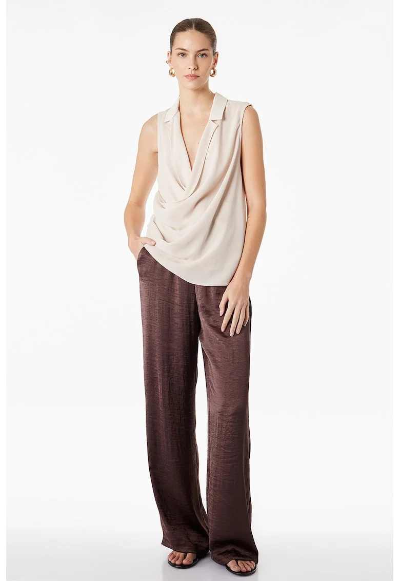 Pantaloni de satin cu croiala ampla, Maro