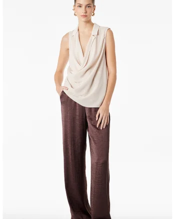 Pantaloni de satin cu croiala ampla, Maro