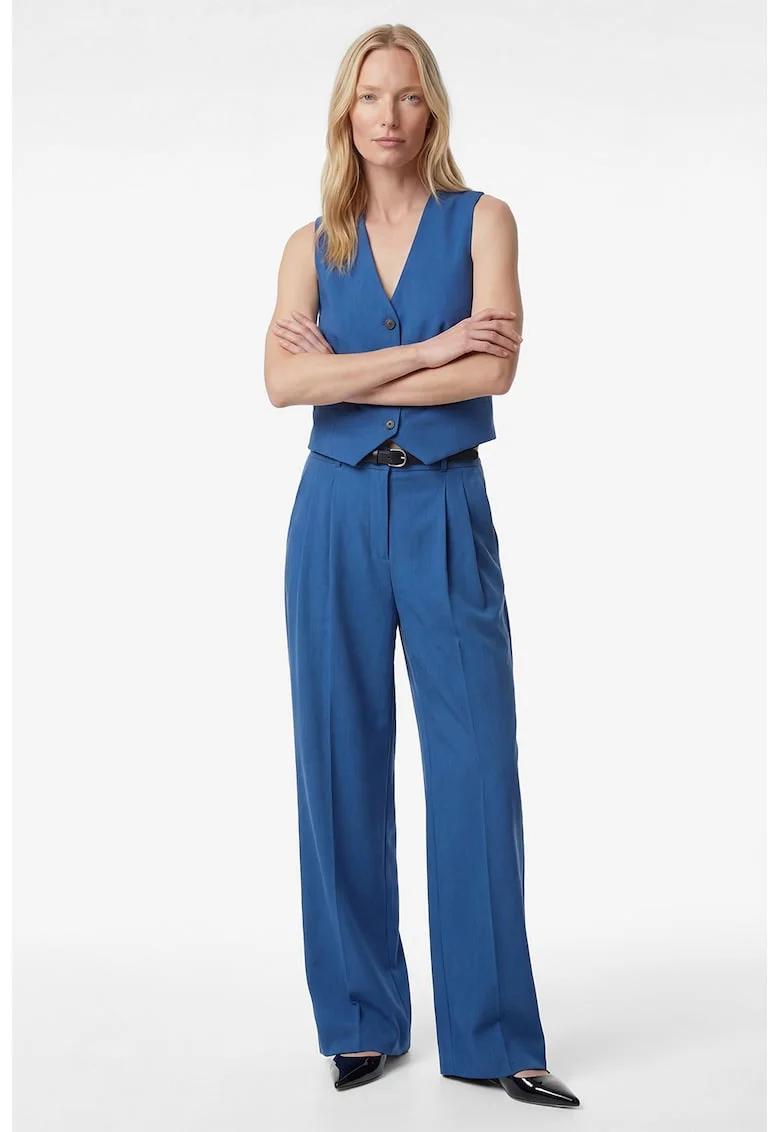 Pantaloni chino cu croiala ampla si curea in talie, Albastru cobalt