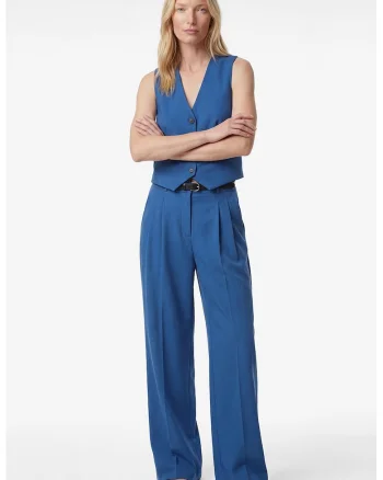 Pantaloni chino cu croiala ampla si curea in talie, Albastru cobalt