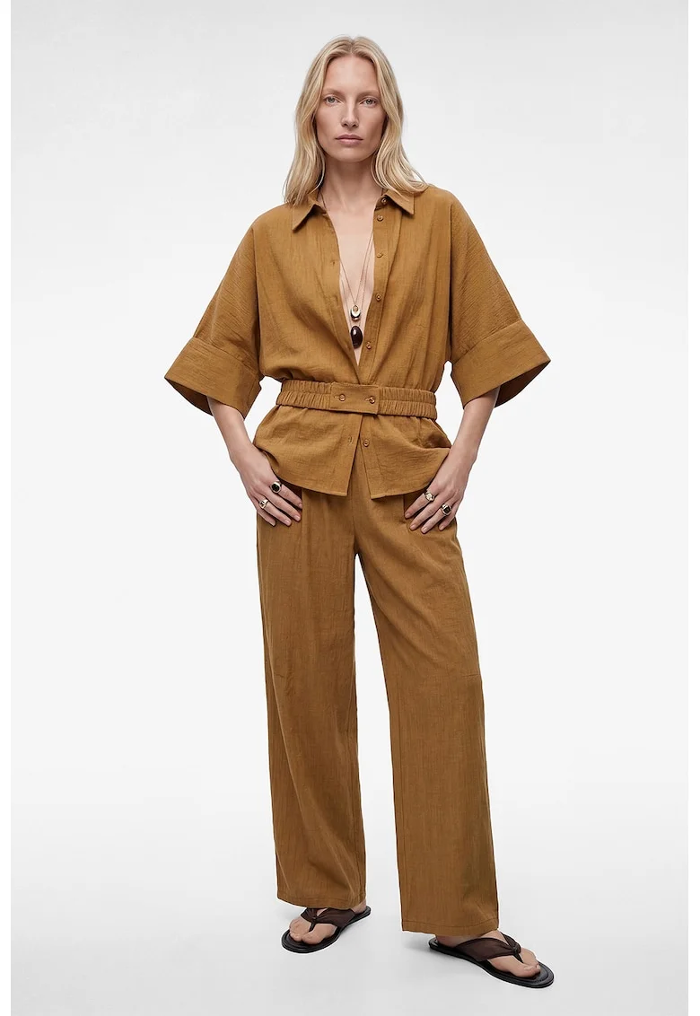 Pantaloni palazzo cu material gofrat, Bronz antichizat