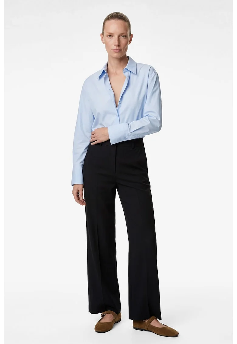 Pantaloni cu croiala ampla si nasturi decorativi, Albastru ultramarin