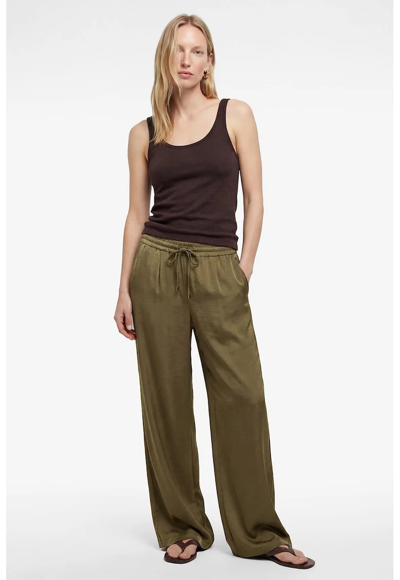 Pantaloni cu croiala ampla si cordon, Verde masliniu