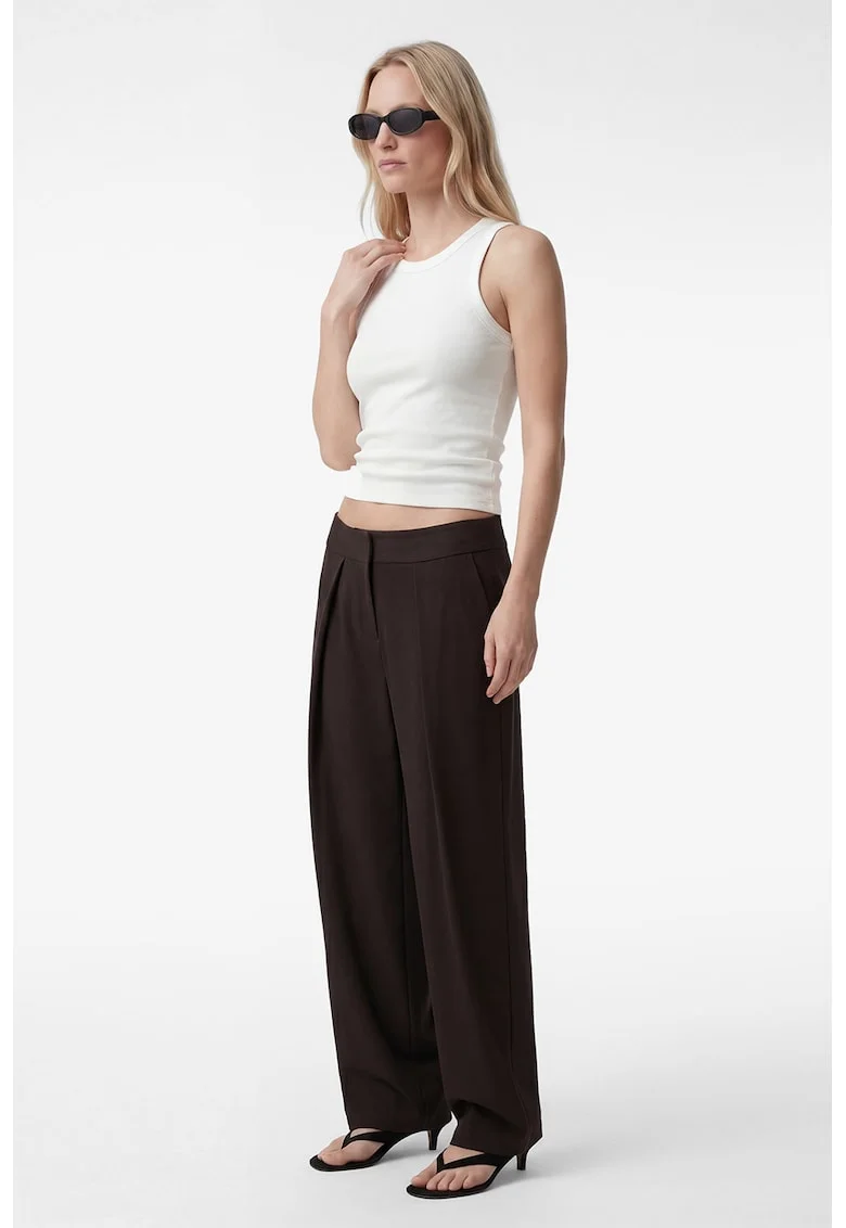 Pantaloni balloon fit cu pliuri, Maro inchis