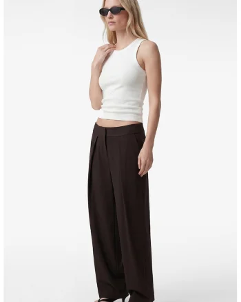 Pantaloni balloon fit cu pliuri, Maro inchis