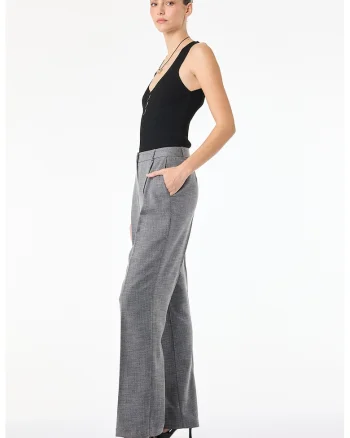 Pantaloni drepti cu talie inalta, Gri melange