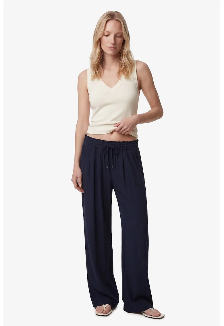 Pantaloni cu croiala ampla si cordon, Bleumarin