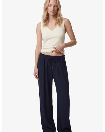 Pantaloni cu croiala ampla si cordon, Bleumarin